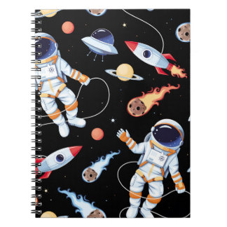Cuaderno Cohete Astronauta: Patrón Continuo Espacial Vintag