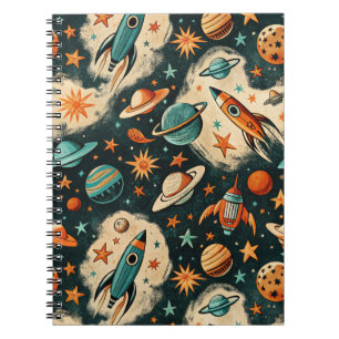 Cuaderno Cohete Cósmico Retro Cómic Explosión de Estrellas 