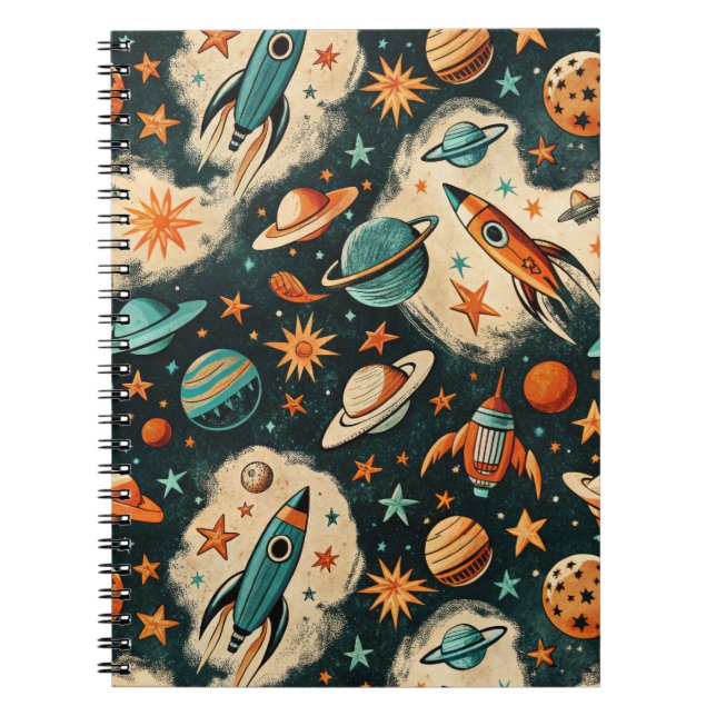 Cuaderno Cohete Cósmico Retro Cómic Explosión de Estrellas  (Frente)