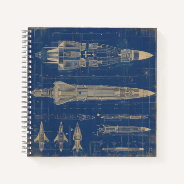 Cuaderno Cohete de huella azul de Sci-Fi (Anverso)