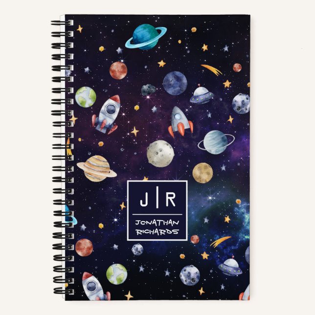 Cuaderno Cohete del espacio exterior galaxia planetas perso (Anverso)