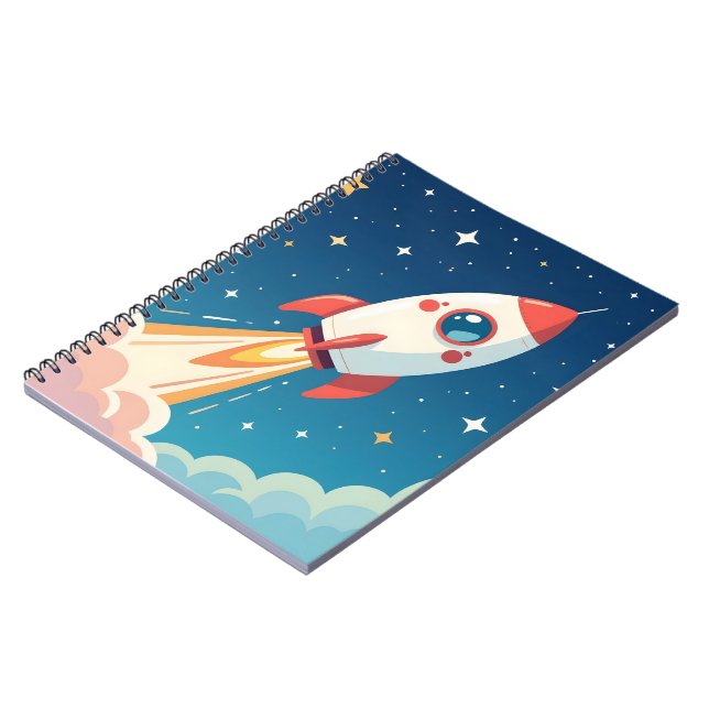 Cuaderno Cohete espacial lindo despegando (Lado Izquierdo)