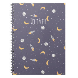 Cuaderno Cohetes Espaciales Lunas y nombre personalizado en