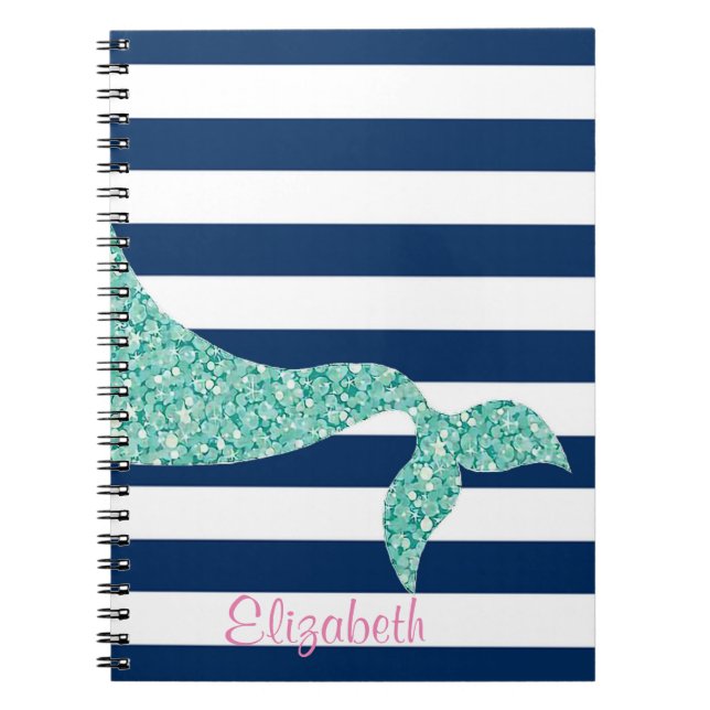 Cuaderno Cola de Sirena Adorable, Rayas Azules Marinos-Pers (Frente)