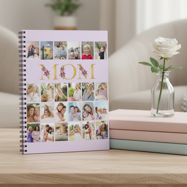 Cuaderno Colage de fotos verticales de 24 flores doradas pa (Notebook for Nana with custom photo collage by Darling & May)