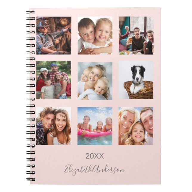 Cuaderno Colaje de fotos con monograma en rosa oro (Frente)