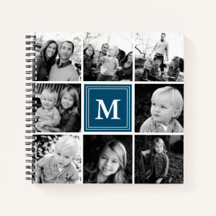 Cuaderno Colaje de Fotos Cuadrado Monograma Azul Marino Per