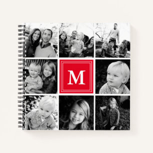 Cuaderno Colaje de Fotos Cuadrado Rojo Monogramado Personal