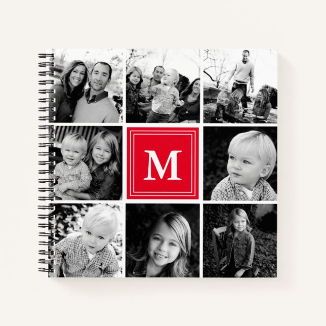 Cuaderno Colaje de Fotos Cuadrado Rojo Monogramado Personal (Anverso)