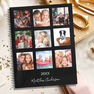 Cuaderno Colaje de fotos personalizado negro monograma mode