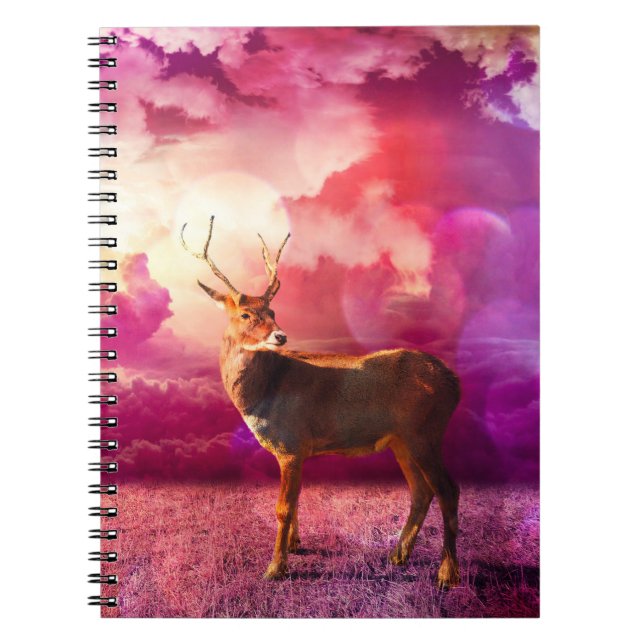 Cuaderno Colas de ciervos de cola blanca con nubes rosas (Frente)