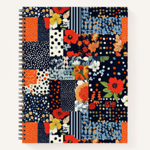 Cuaderno Colcha de patchwork floral de coral naval vintage