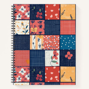 Cuaderno Colcha de patchwork floral de coral navy vintage