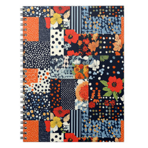Cuaderno Colcha de retazos floral de coral navy vintage