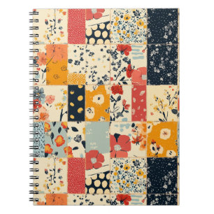 Cuaderno Colcha Vibrante de Parche Floral en Tonos Cálidos
