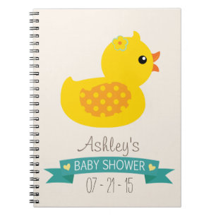 Cuaderno Colchón verde azulado y amarillo, pato; Baby Showe
