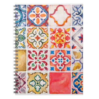 Cuaderno Colección de baldosas de cerámica acuarela. vintag