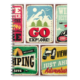 Cuaderno Colección de carteles retro de senderismo y campin