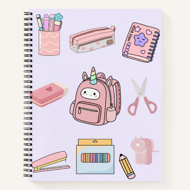 Cuaderno Colección de útiles escolares Unicornio Rosa (Anverso)