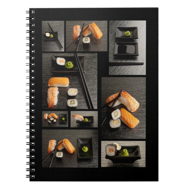Cuaderno Colección del sushi en fondo negro (Frente)