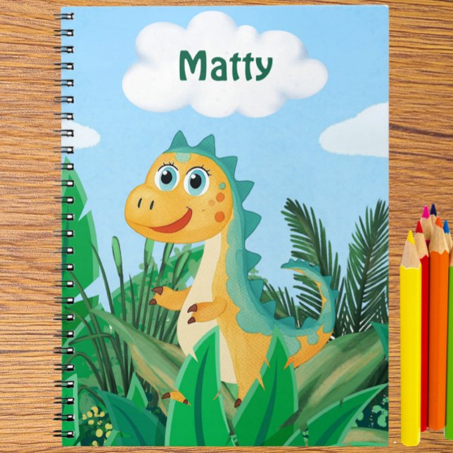 Cuaderno Colegio Personalizado de Dinosaurios Acuarela para (Cute dinosaur notebook, kids personalized journal, dino boys back to school notebook)