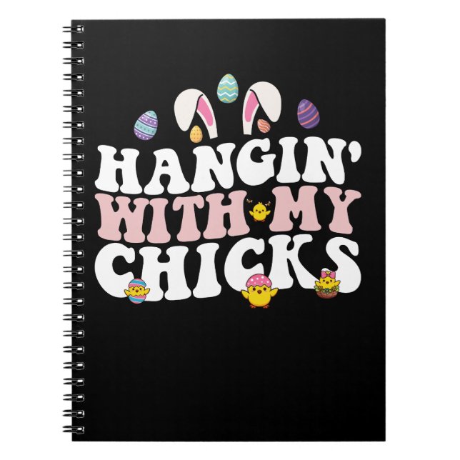 Cuaderno Colgando con mis pollitas conejo de Pascua retro g (Frente)