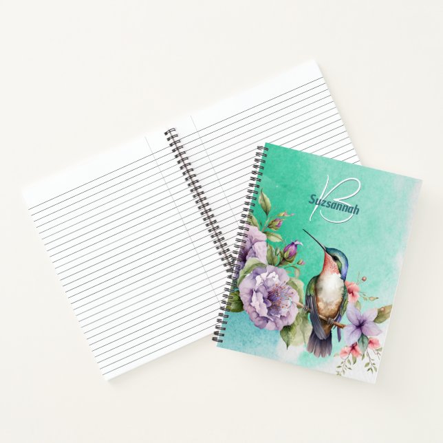 Cuaderno Colibrí acuarela y flores personalizadas (Interior)