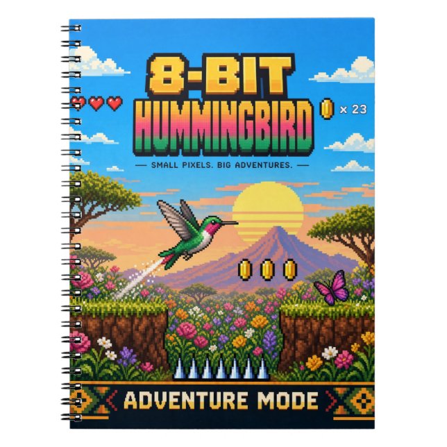Cuaderno Colibrí, arte de píxeles retro de 8 bits (Frente)