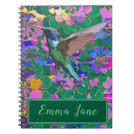 Cuaderno Colibrí de bonito con flores de color de agua vint
