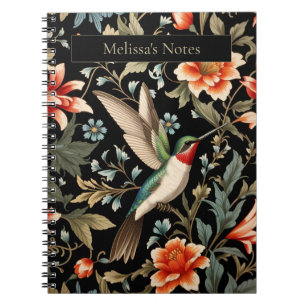 Cuaderno Colibrí Hermoso sobre Fondo Floral Oscuro