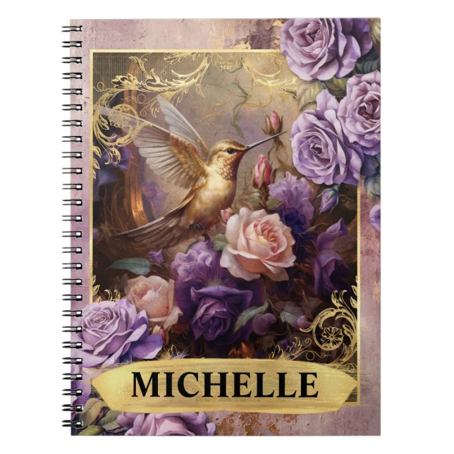 Cuaderno Colibrí Morado Romántico y Rosas Fantasía (Frente)