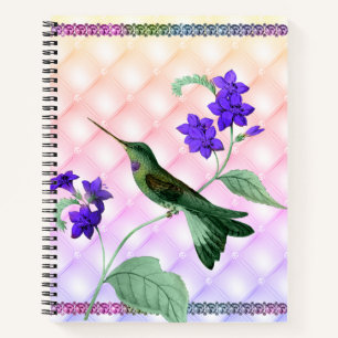 Cuaderno Colibrí Verde sobre Stem Deluxe de Flor Púrpura