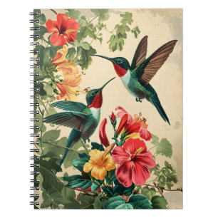 Cuaderno Colibrí y flores: postal antigua
