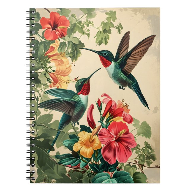 Cuaderno Colibrí y flores: postal antigua (Frente)