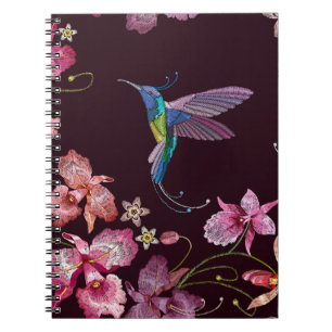 Cuaderno Colibrí y orquídea, de forma tropical sin costuras