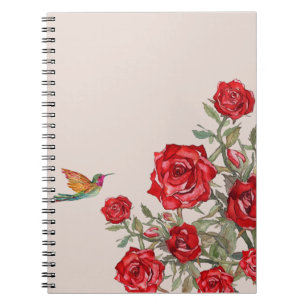 Cuaderno Colibrí y rosas rojas