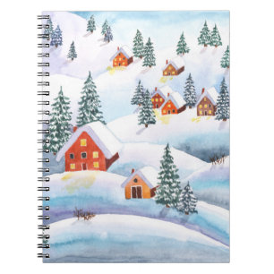Cuaderno Colinas nevadas, casas: paisaje acuático