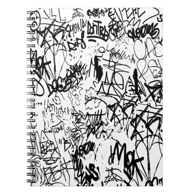 Cuaderno Collage abstracto de graffiti negro y blanco (Frente)