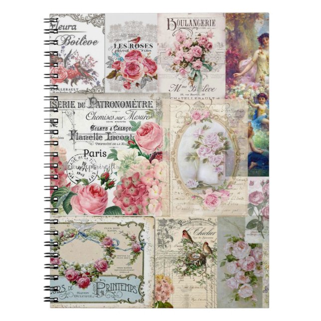 Cuaderno collage chic de Shabby, victoriano del país, desen (Frente)