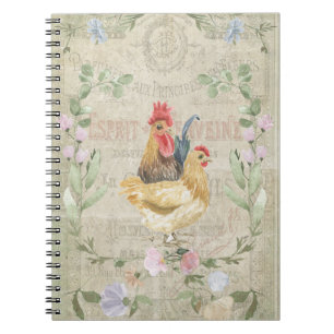 Cuaderno Collage de cosecha - gallos y flores 