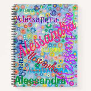 Cuaderno Collage de cualquier nombre colorido con espiral d