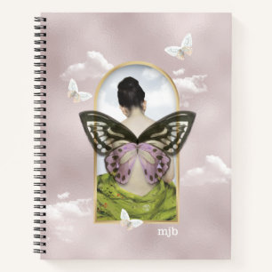 Cuaderno Collage de fantasía de sueño de mariposa con monog