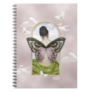 Cuaderno Collage de fantasía de sueño de mariposa con monog