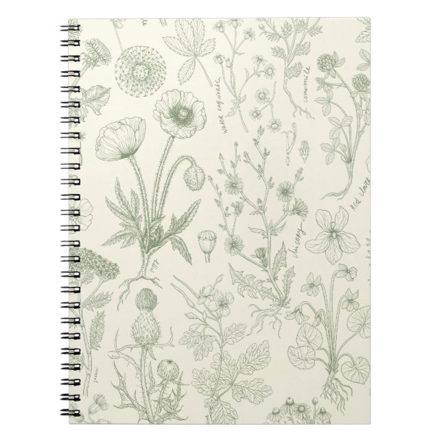 Cuaderno Collage de flores silvestres/ blanco apagado y sal (Frente)