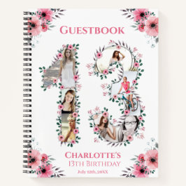 Cuaderno Collage de fotos 13.º Birthday Pink Flower Guest B