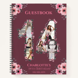 Cuaderno Collage de fotos 14º Birthday Pink Flower Guest Bo