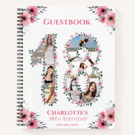 Cuaderno Collage de fotos 18º Birthday Pink Flower Guest Bo