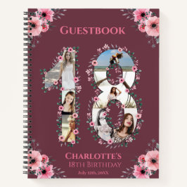 Cuaderno Collage de fotos 18º Birthday Pink Flower Guest Bo