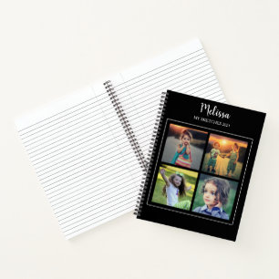 Cuaderno Collage de fotos en negro moderno monogramado