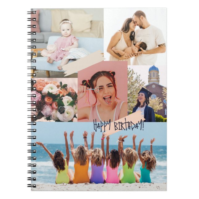 Cuaderno Collage de fotos modernas Feliz cumpleaños (Frente)